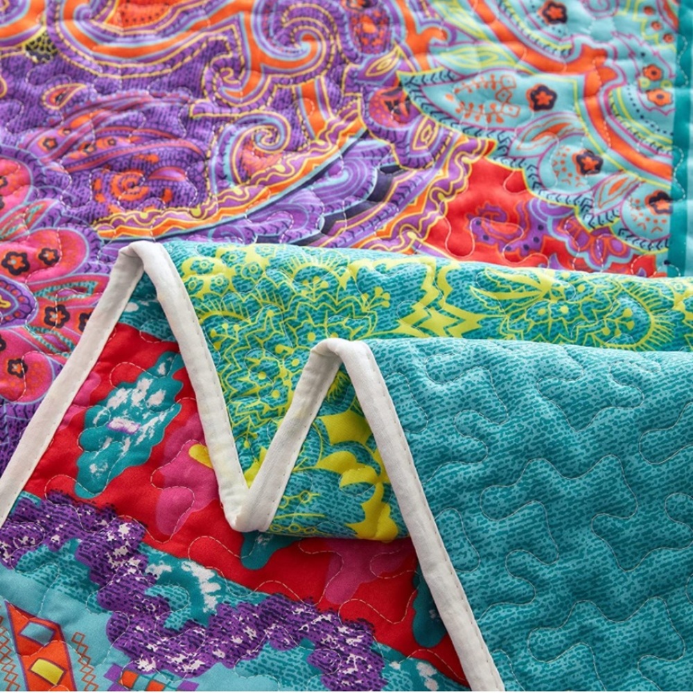 3-Piece Colorful Boho King Quilt Set Lightweight Bedspread/Coverlet - Picture 5 of 7